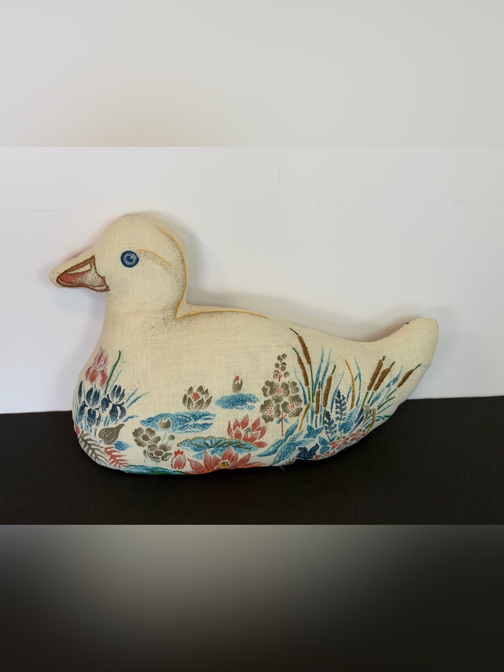 Vintage Floral Duck Pillow-Cut & Sew Embroidered Pond Design 14”